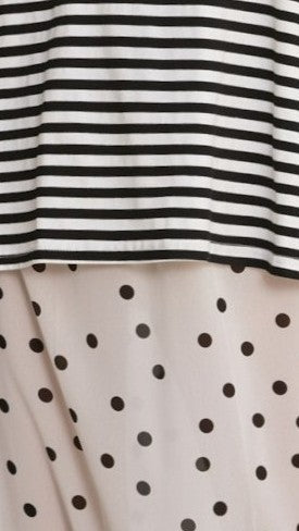 Elisha T-Shirt and Sheer Maxi Skirt Set - Black / White Stripe and Polka Dot