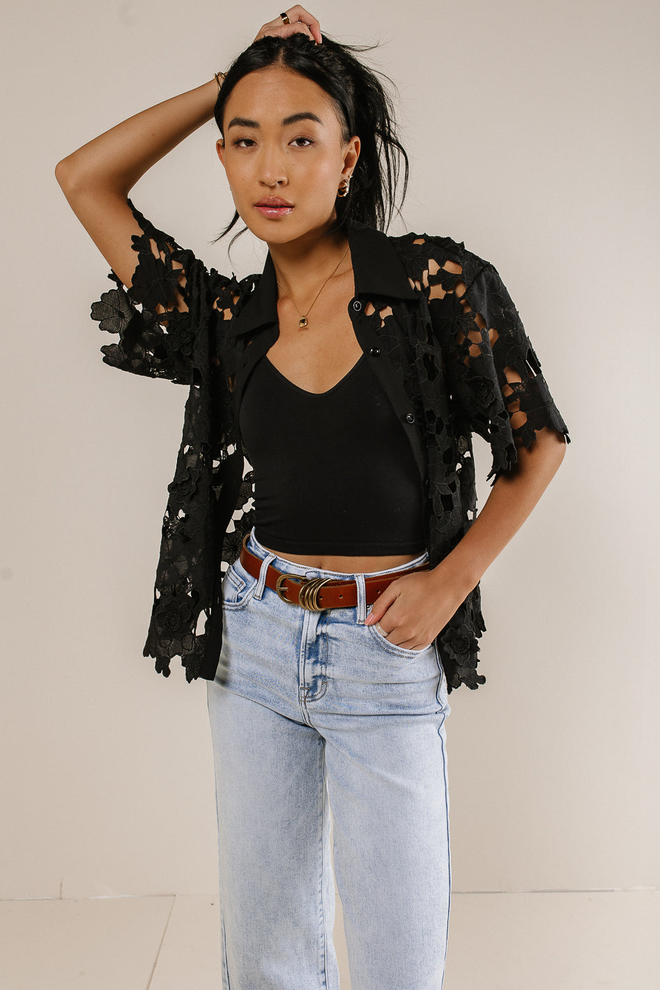 Floral Lace Button Up in Black - FINAL SALE