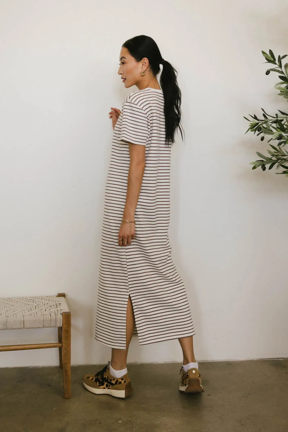 Hudson Striped T-Shirt Dress in Cream - FINAL SALE