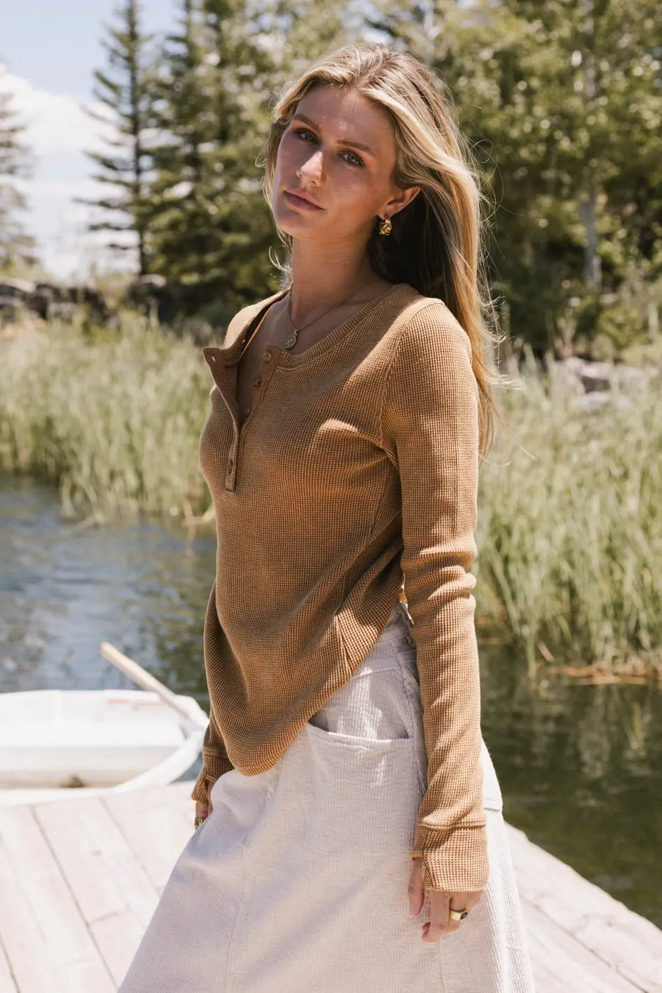 Conrad Fitted Waffle Tee in Camel - FINAL SALE