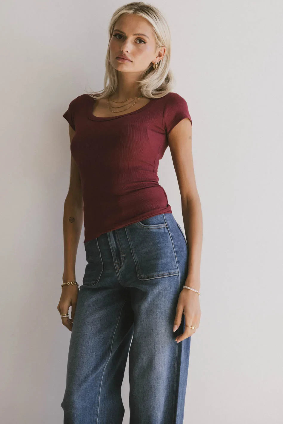 Freya Ribbed Top in Burgundy - FINAL SALE