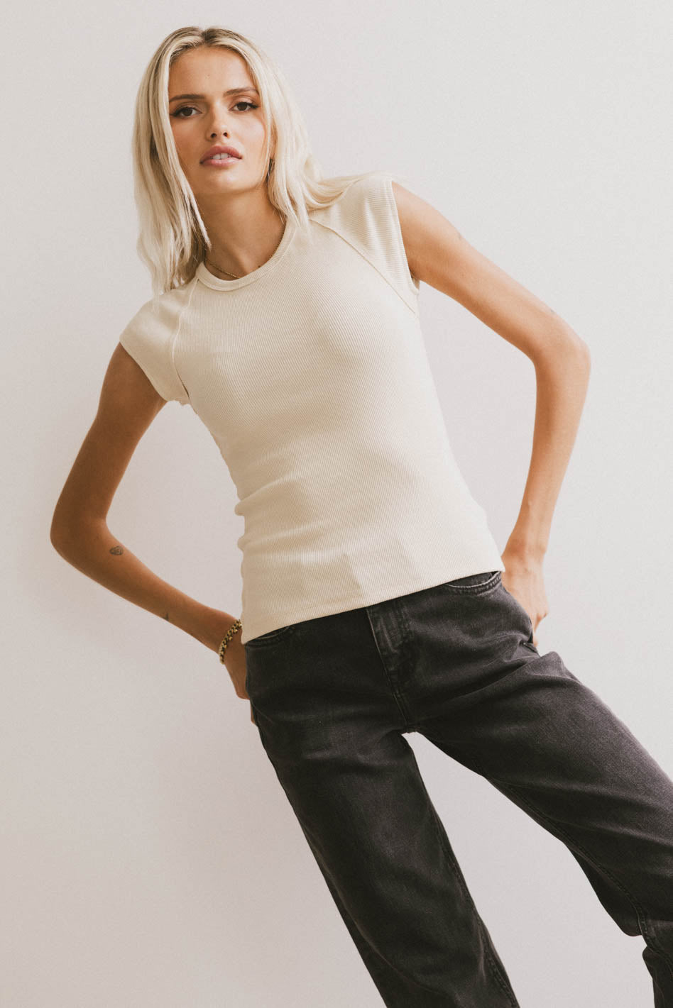 Huxley Cap Sleeve Top in Beige - FINAL SALE