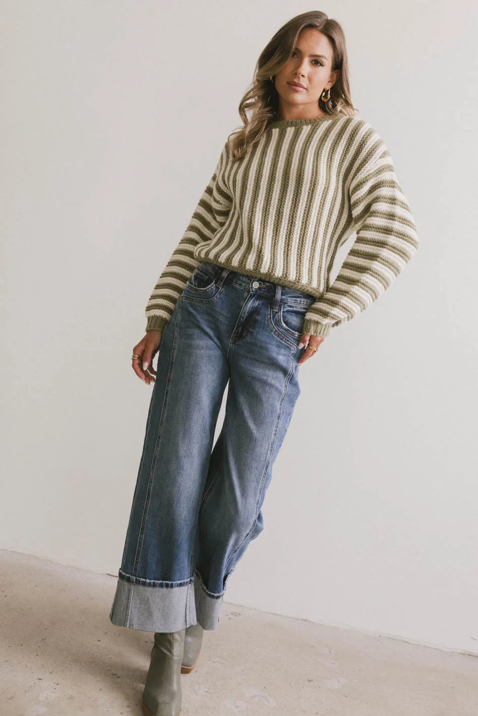 Baila Striped Sweater in Moss - FINAL SALE