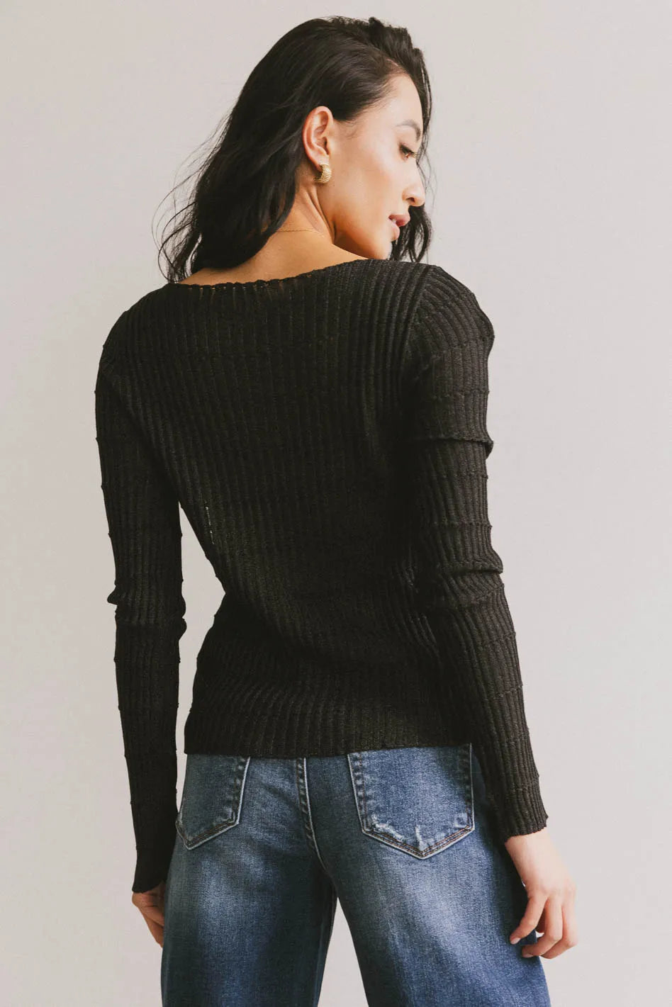 Gemma Sheer Ribbed Top in Black - FINAL SALE