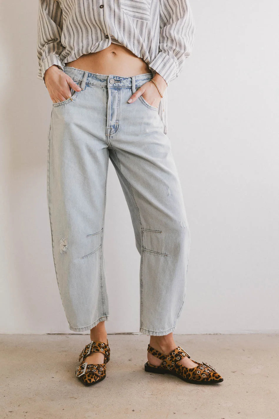 Bentlee Cropped Barrel Jeans in Light Wash - FINAL SALE