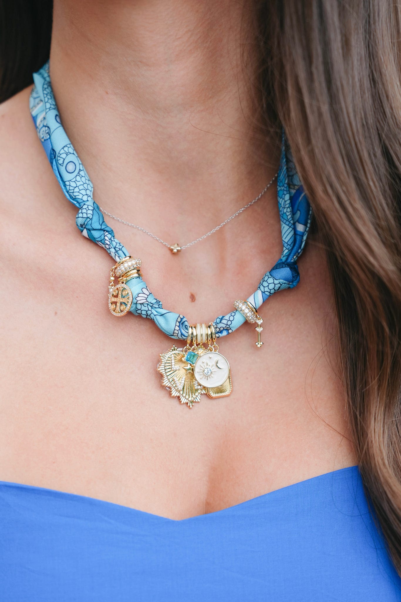 Multi Charm Scarf Necklace