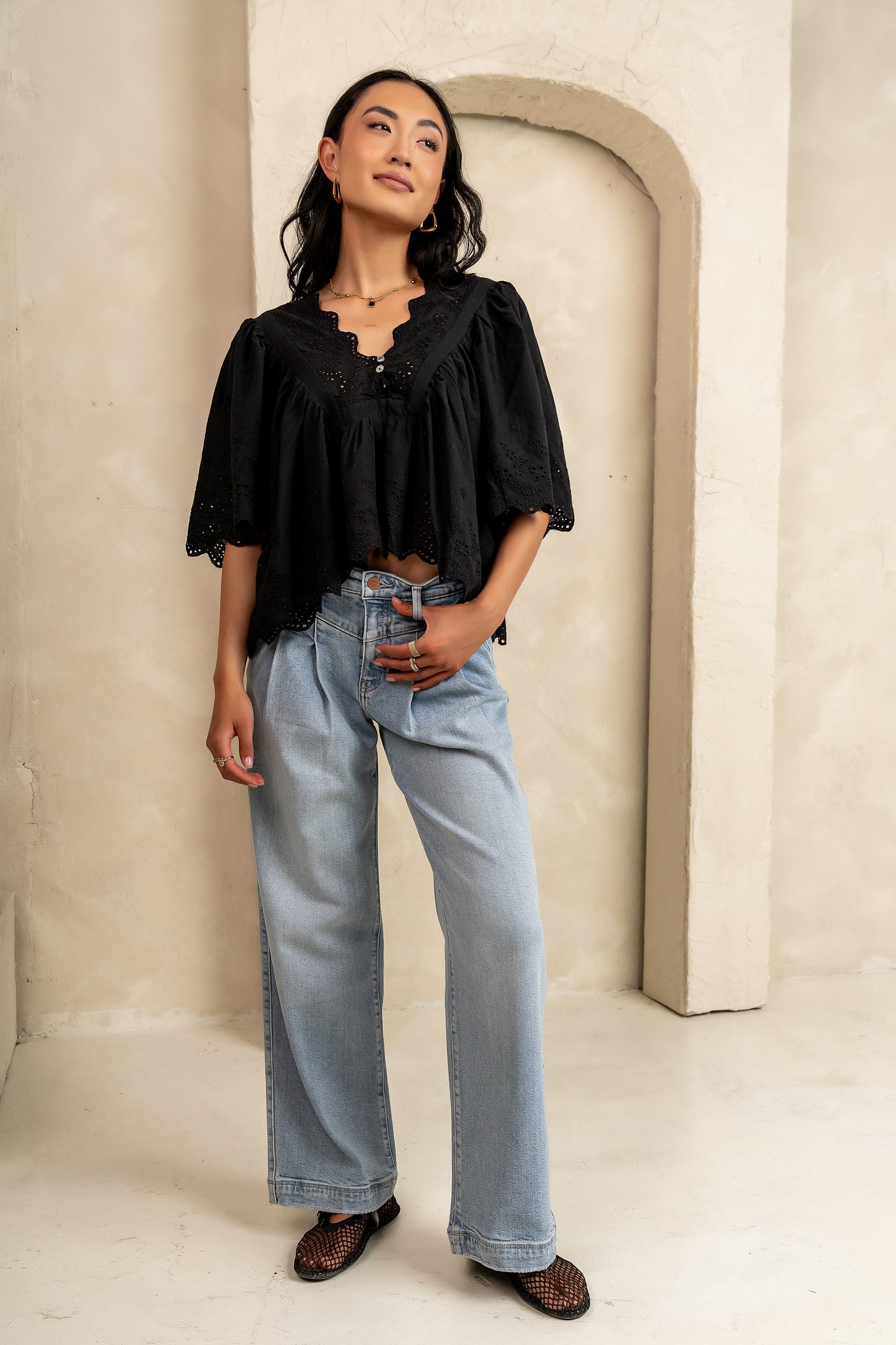 Faye Embroidered Blouse in Black - FINAL SALE