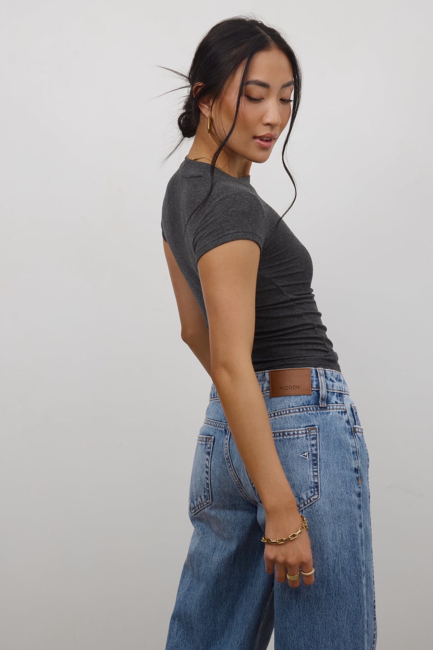 Asher Ribbed Top in Charcoal