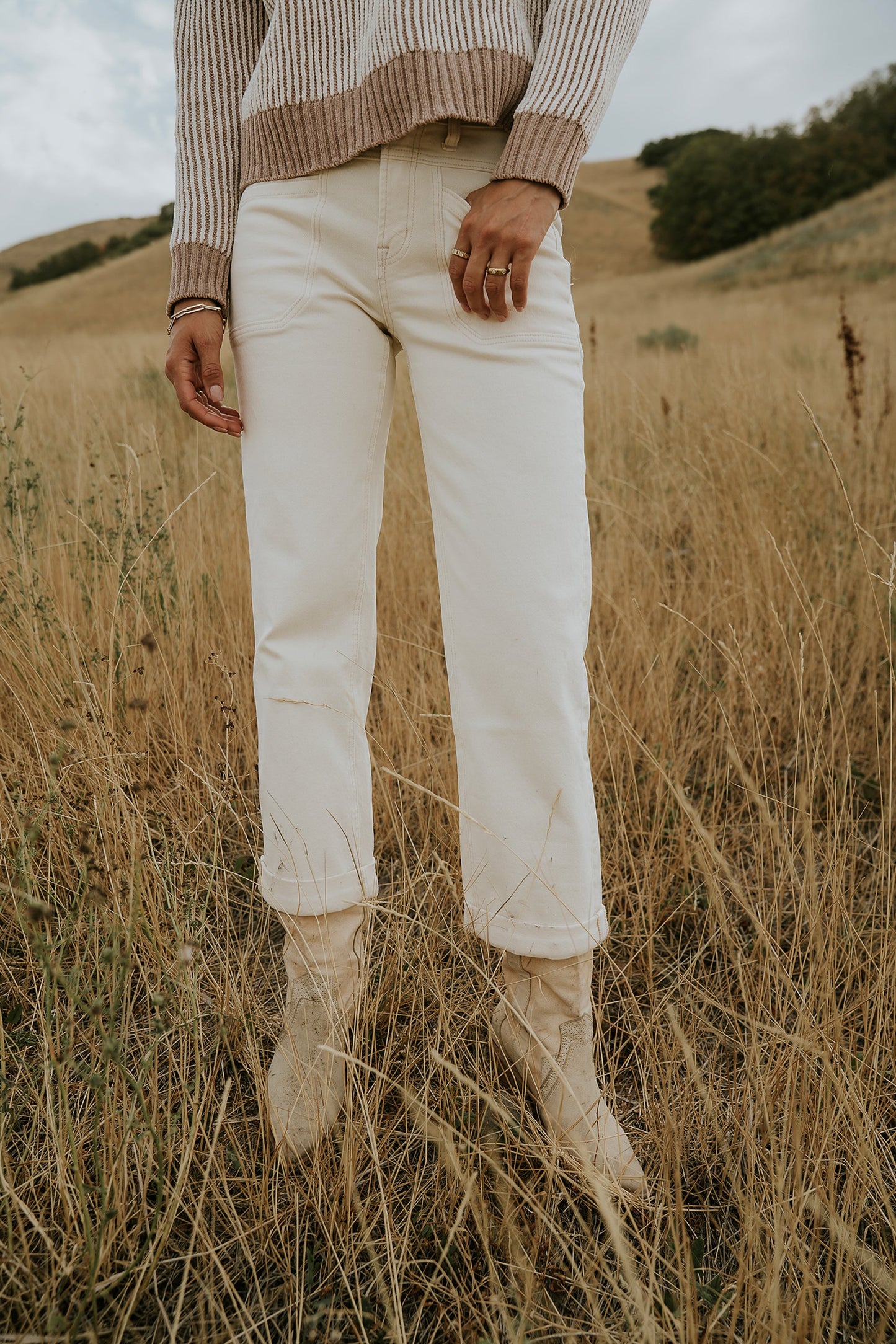 Amber Wide Leg Jeans in Cream