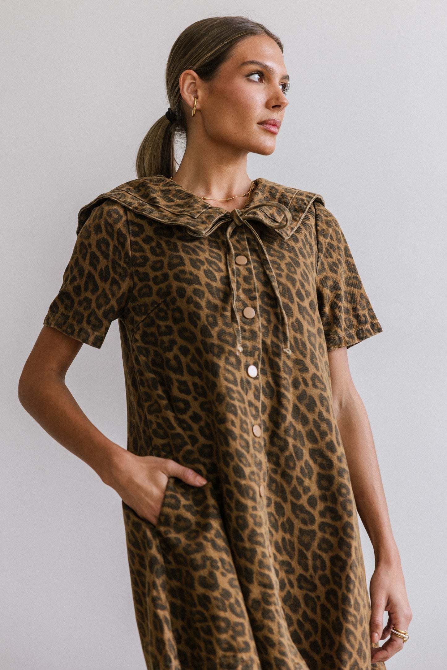 Camryn Collared Baby Doll Dress in Leopard - FINAL SALE