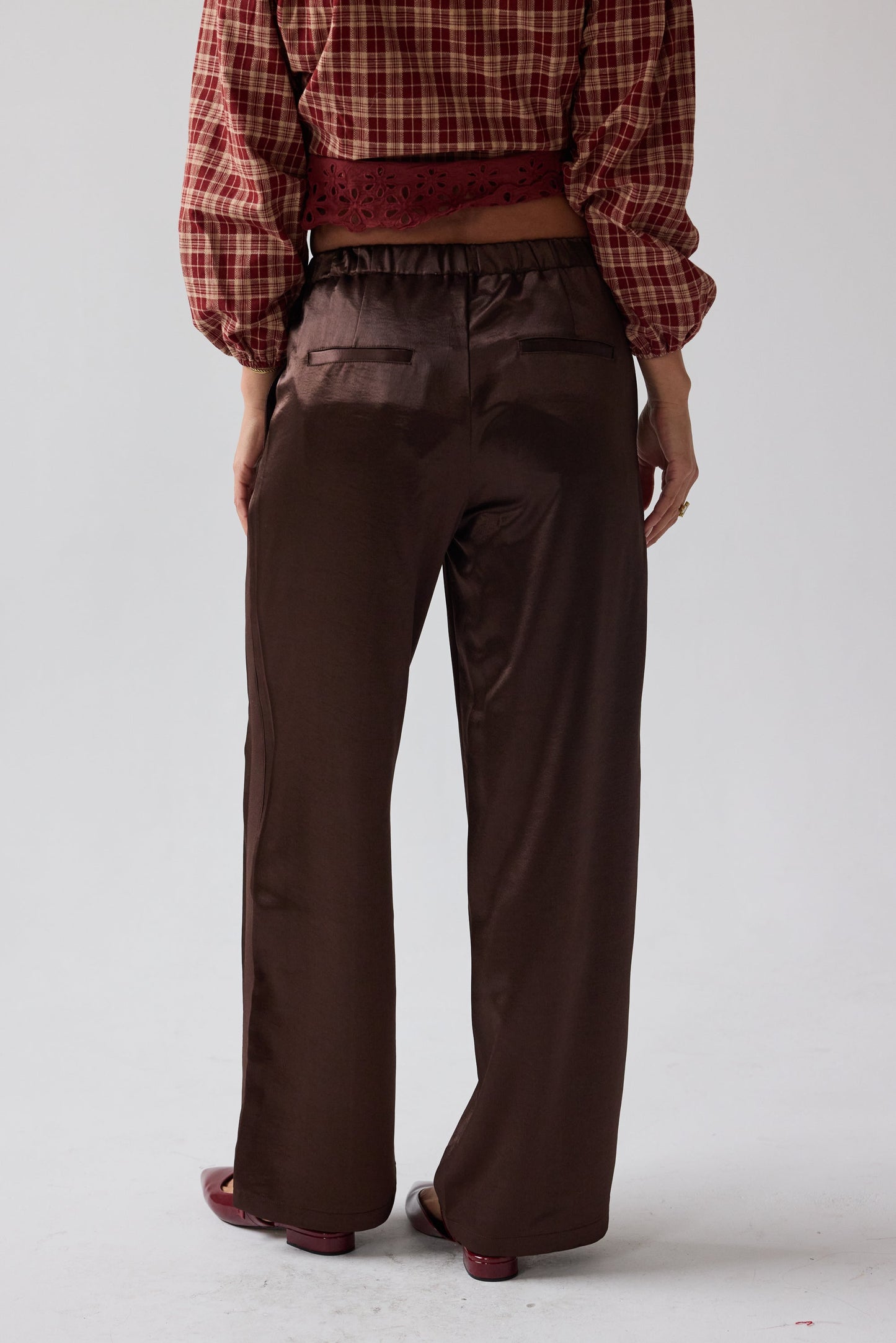 Gemma Satin Wide Leg Pants in Brown - FINAL SALE