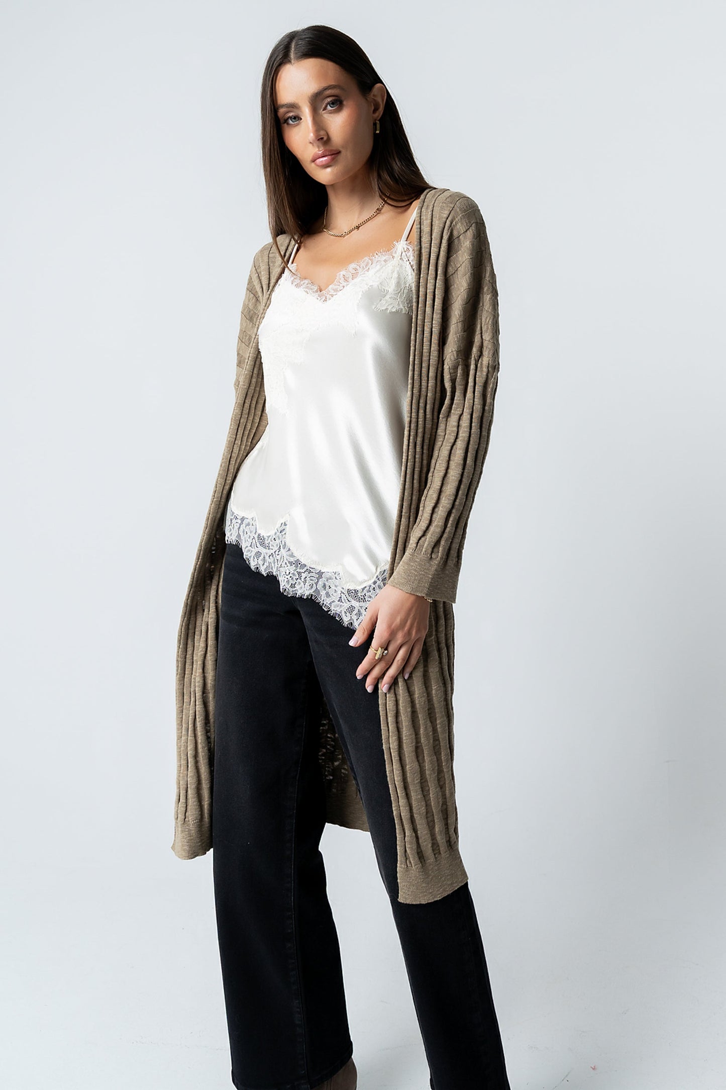 Eve Ribbed Duster in Taupe - FINAL SALE