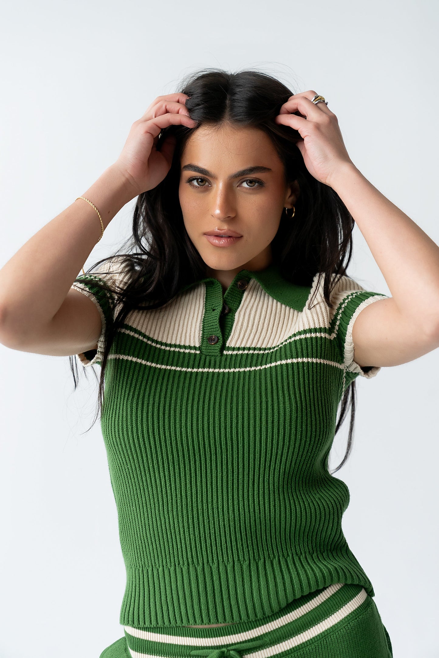 Brea Collared Sweater in Green - FINAL SALE