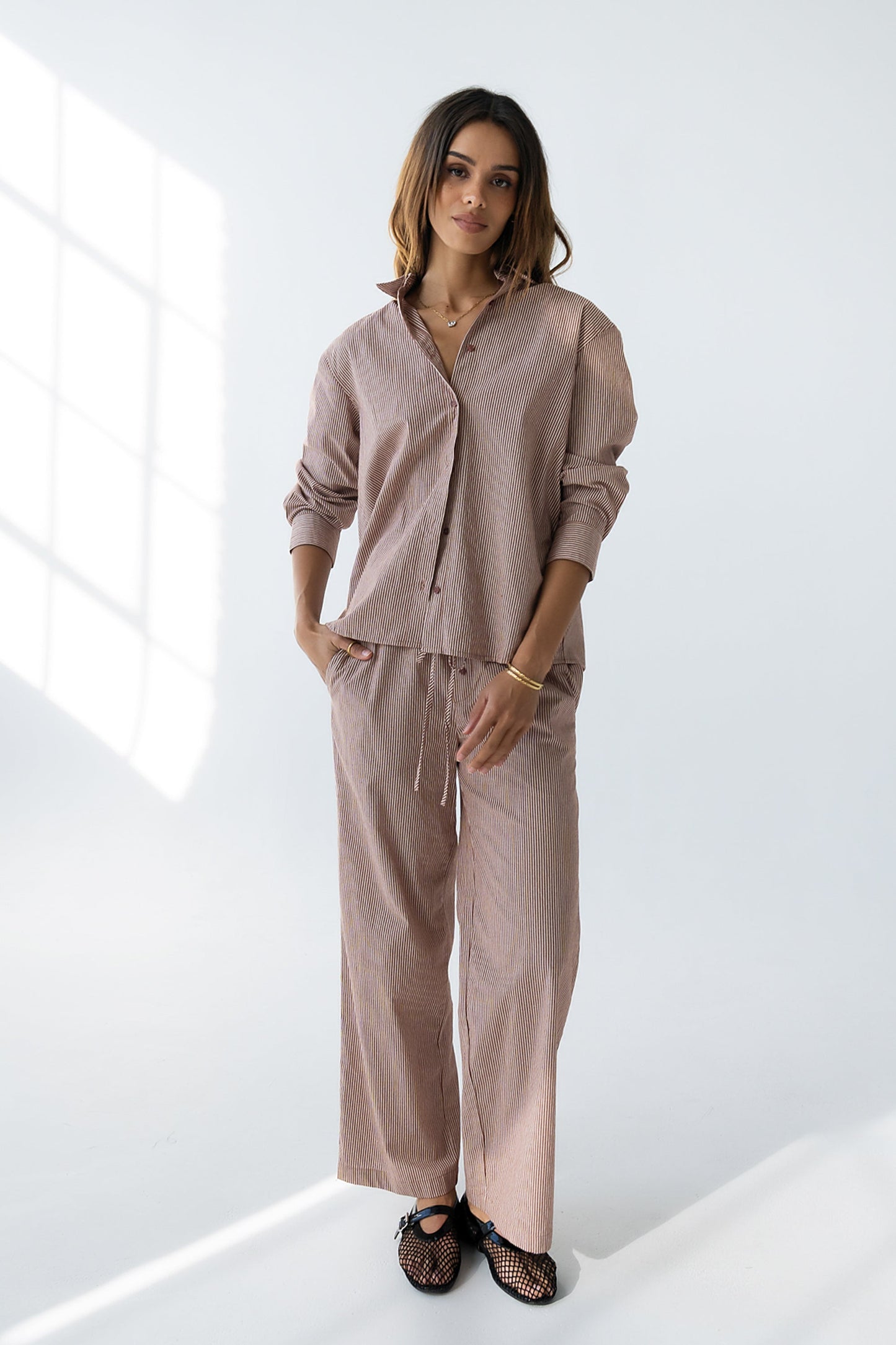 Hailey Striped Baggy Pants in Mauve