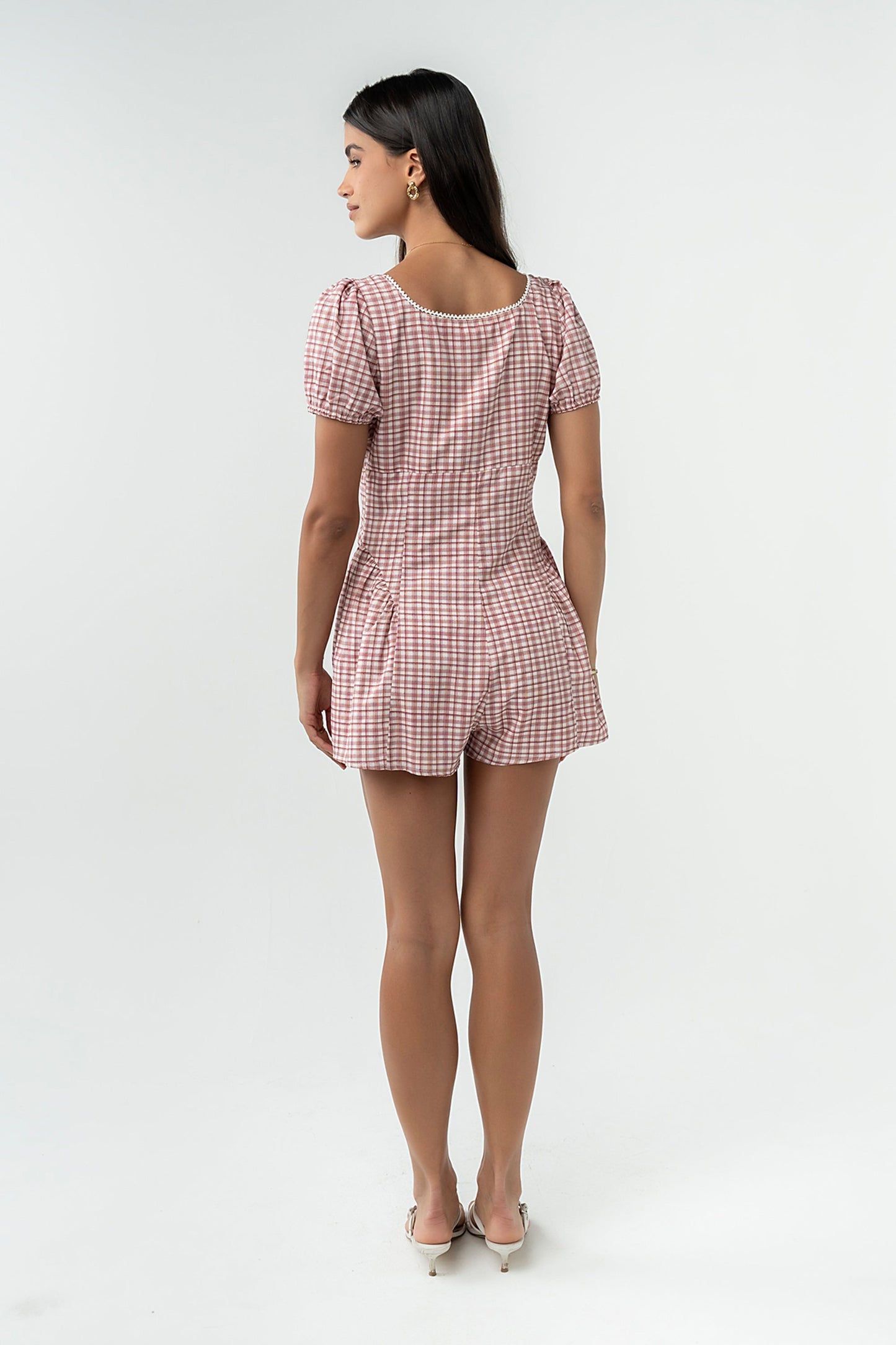 Aislynn Gingham Romper in Red