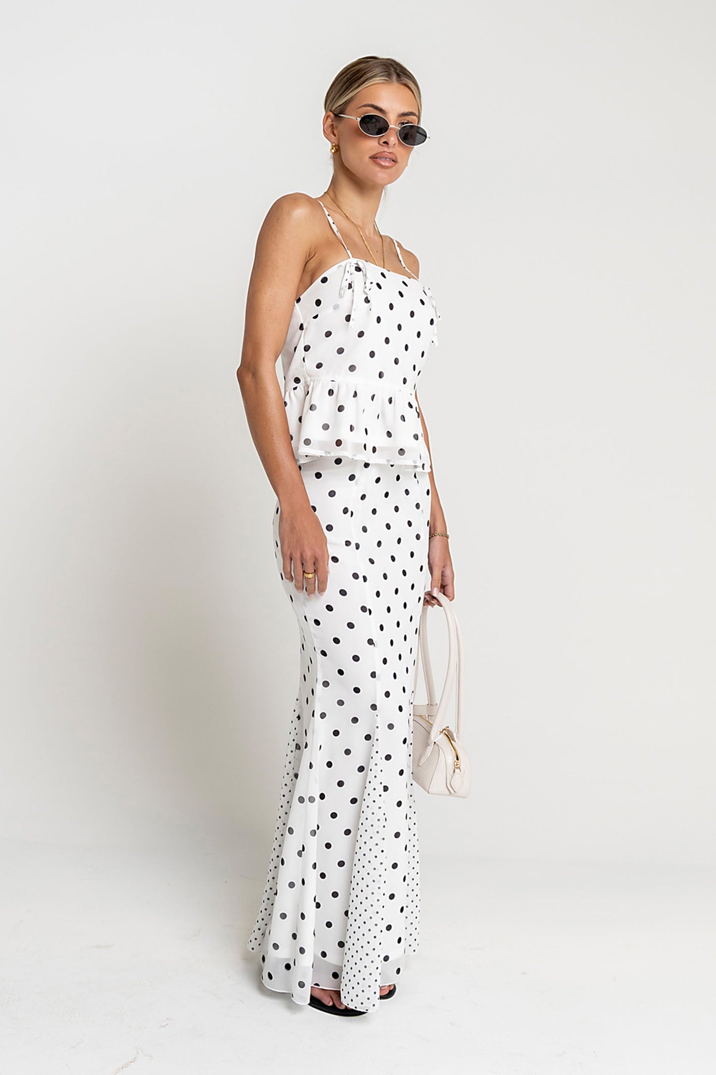 Freida Polka Dot Maxi Skirt in Ivory