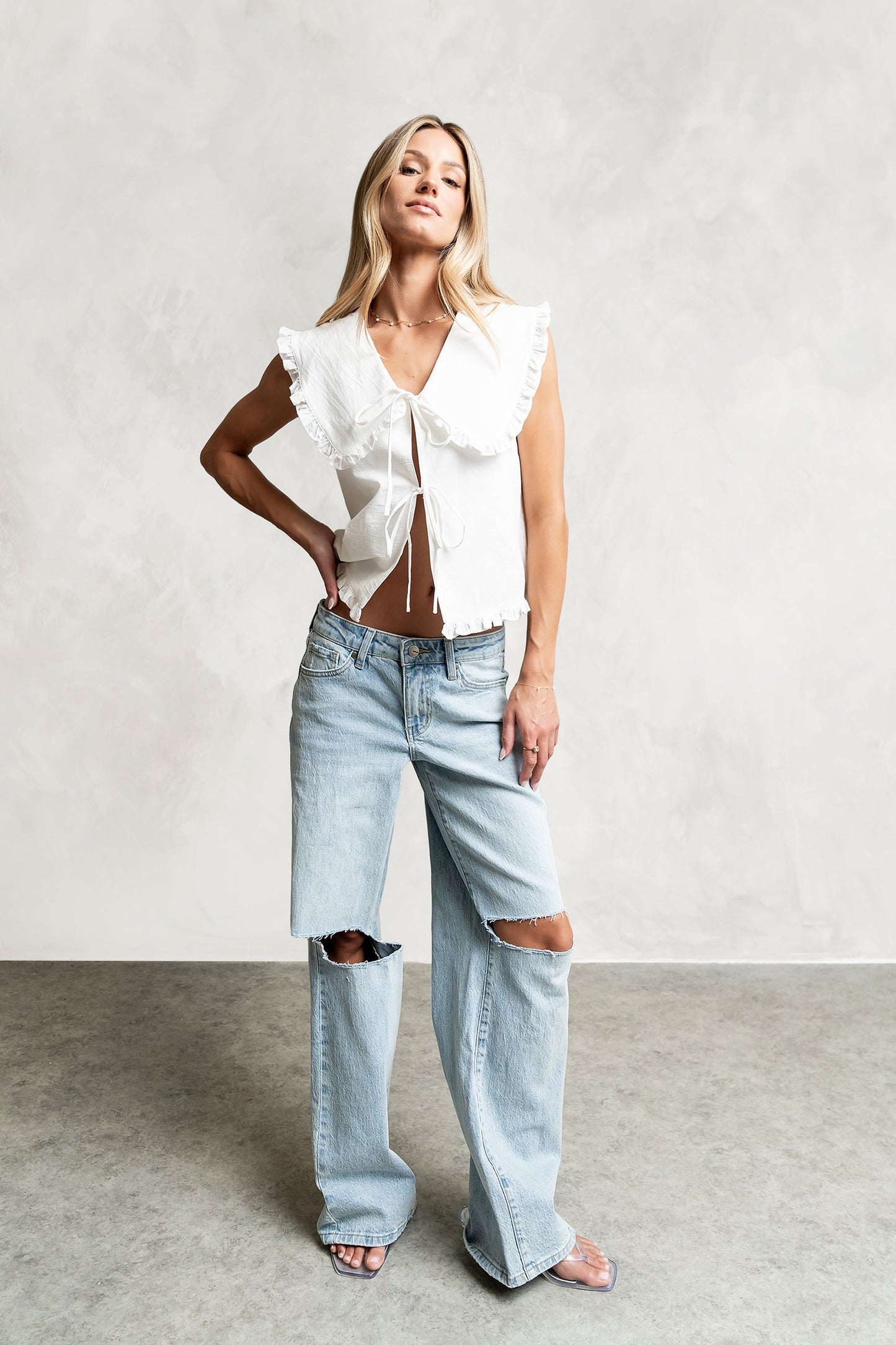 Aya Collared Ruffle Blouse in White