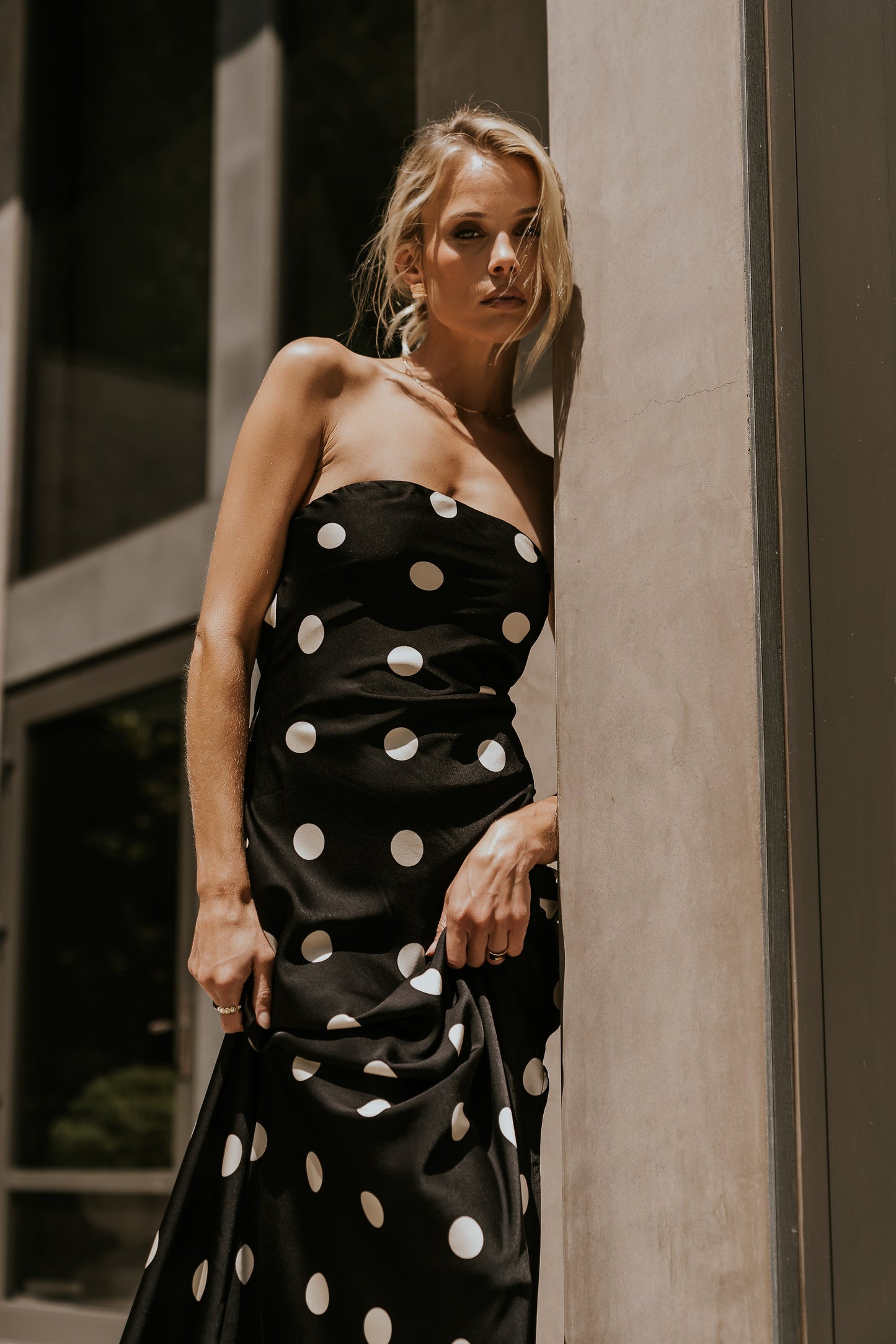 Amora Polka Dot Maxi Dress in Black
