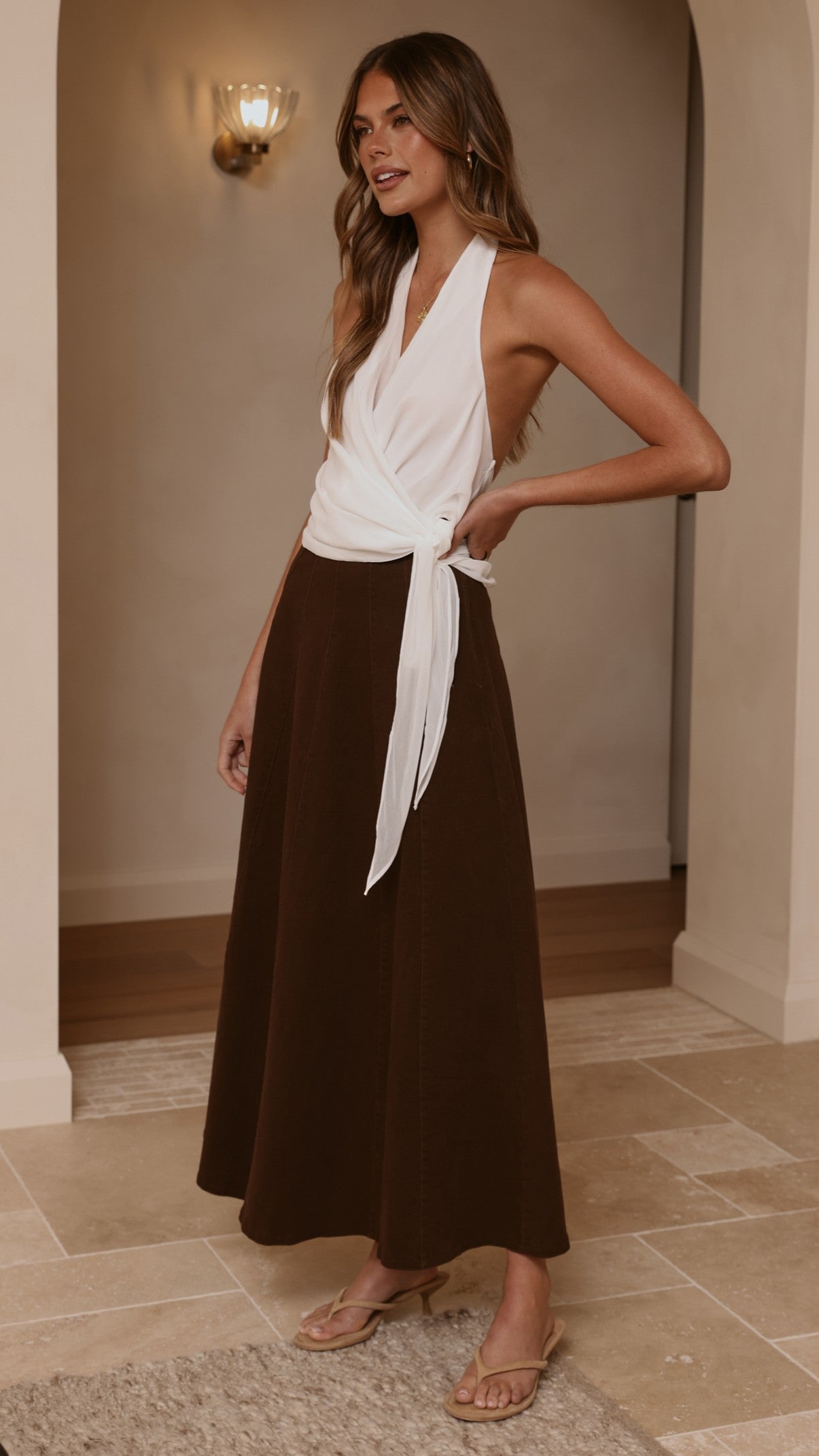 Zira Denim Maxi Skirt - Chocolate