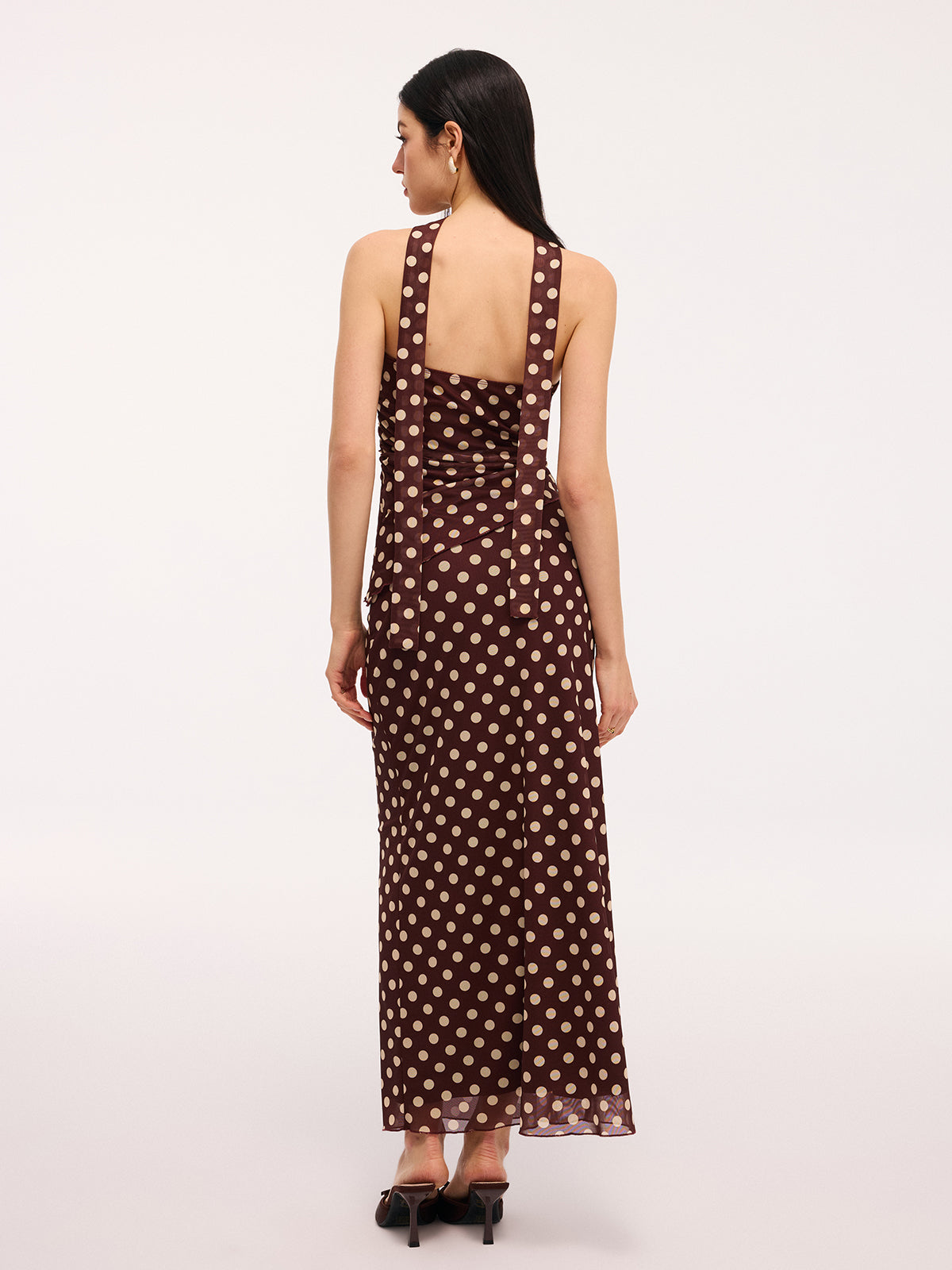 Polka Dot Ruched Scarf Top & Maxi Skirt Set