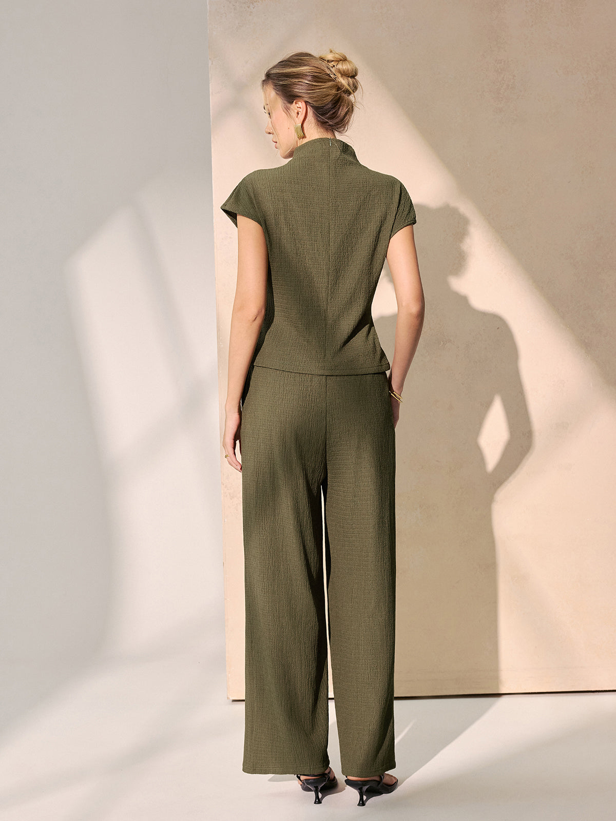 Tie-Waist Textured Knit Top & Pants Set