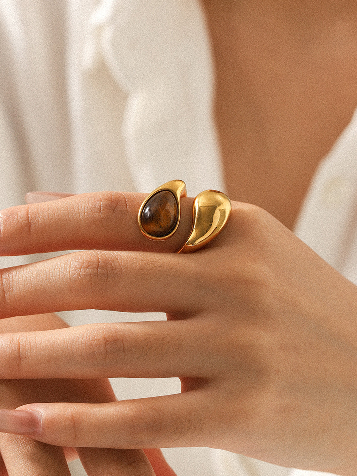 Tiger Eye Stone Open Cuff Ring