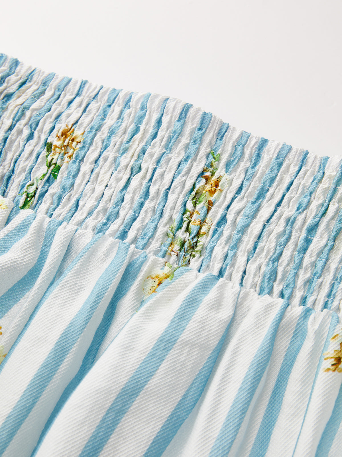 Floral Print Striped Smocked Top & Skirt Set