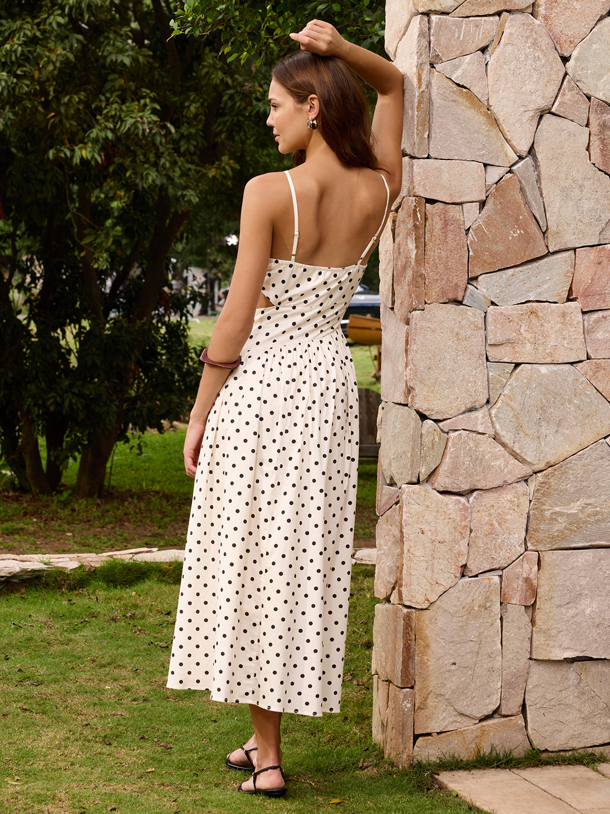 Polka Dot Cutout Cami Maxi Dress