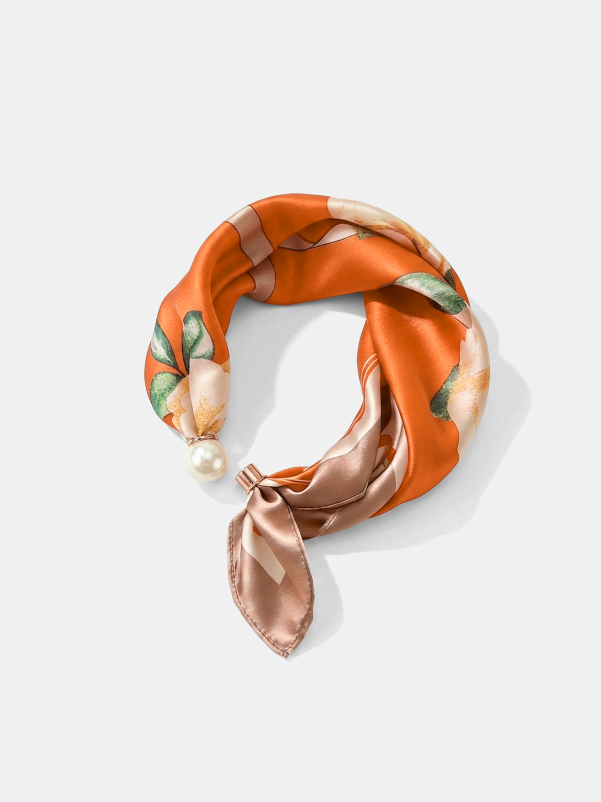 Pearl Magnetic Buckle Floral Print Scarf
