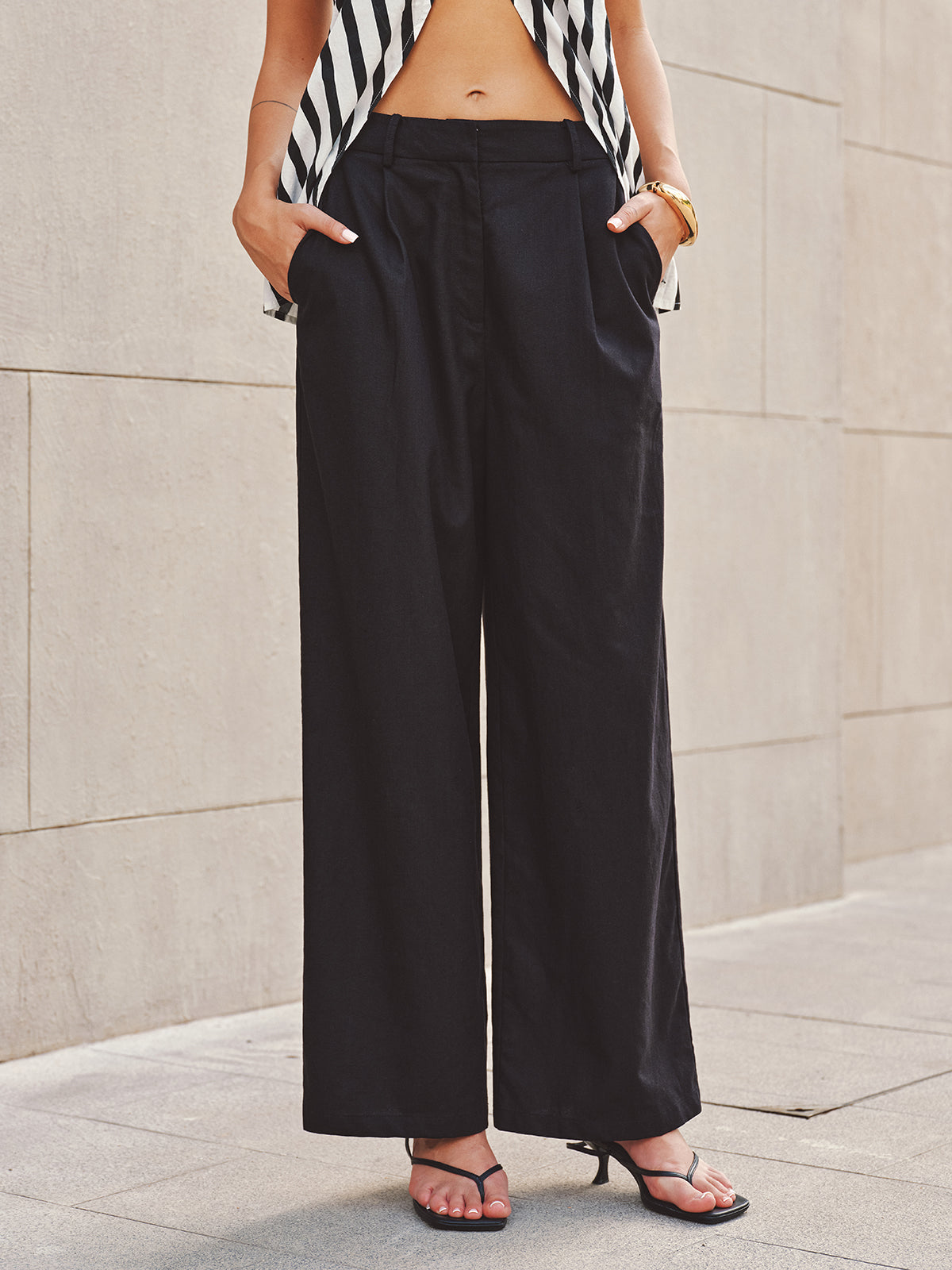 Halter Striped Split Hem Top & Pants Set
