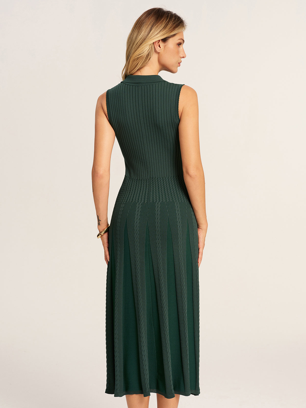 Sleeveless Polo Ribbed Knit Midi Dress