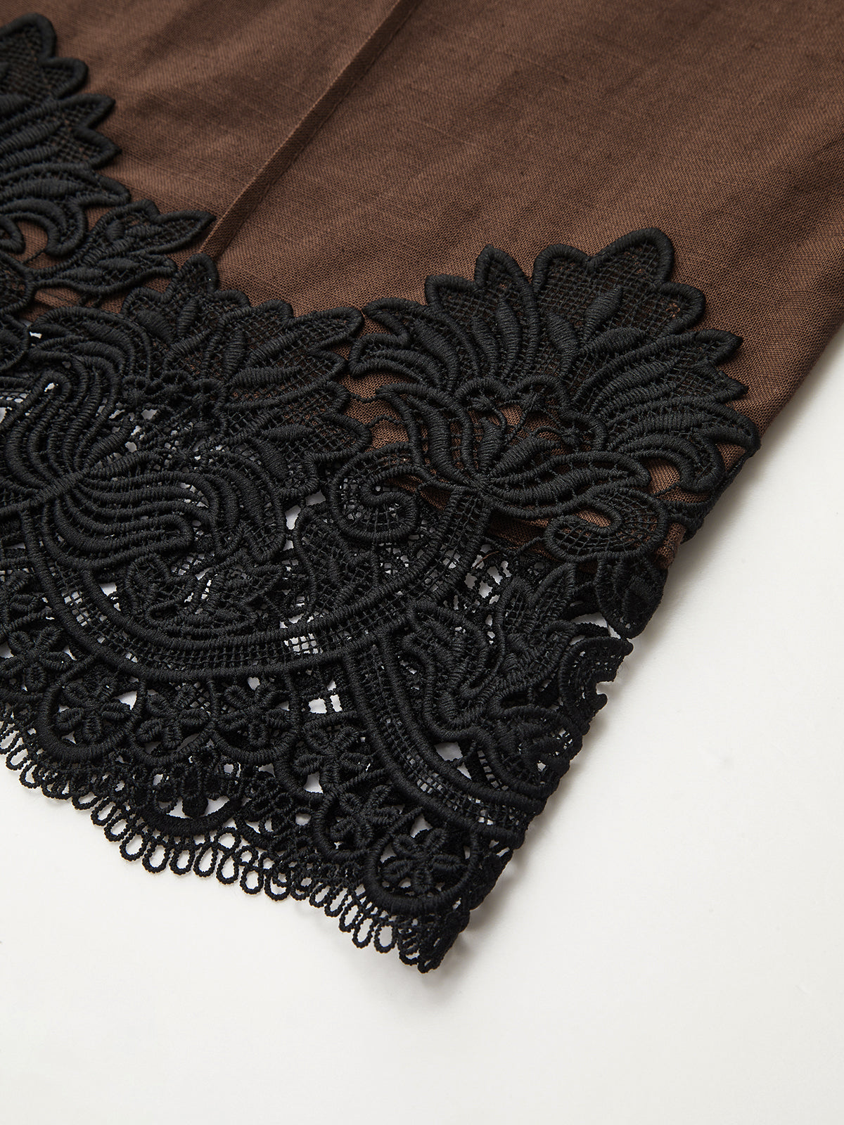 Cotton Linen Lace Trim Wide Leg Pants