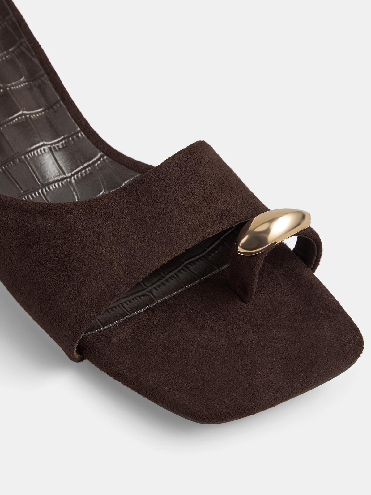 Metal Accent Croc Embossed Flat Slide Sandals