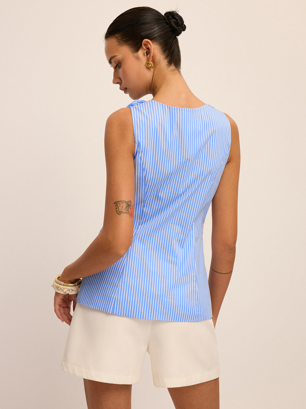 Poplin Stripe Rose Bud Top