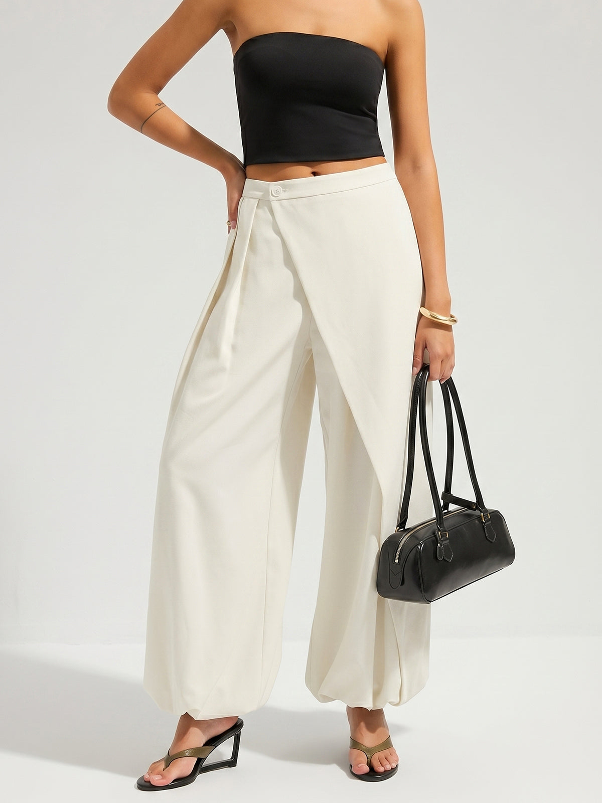 Asymmetric Overlay Loose Wide Leg Pants
