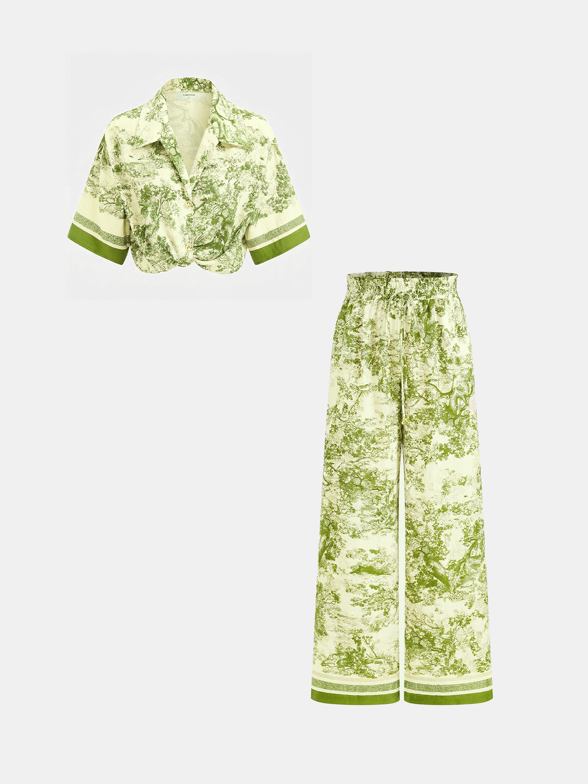 Toile Print Shirt & Wide Leg Pants Set