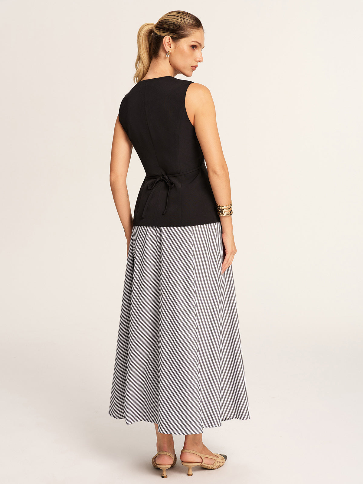 Tailored Vest & Striped Maxi Skirt Set