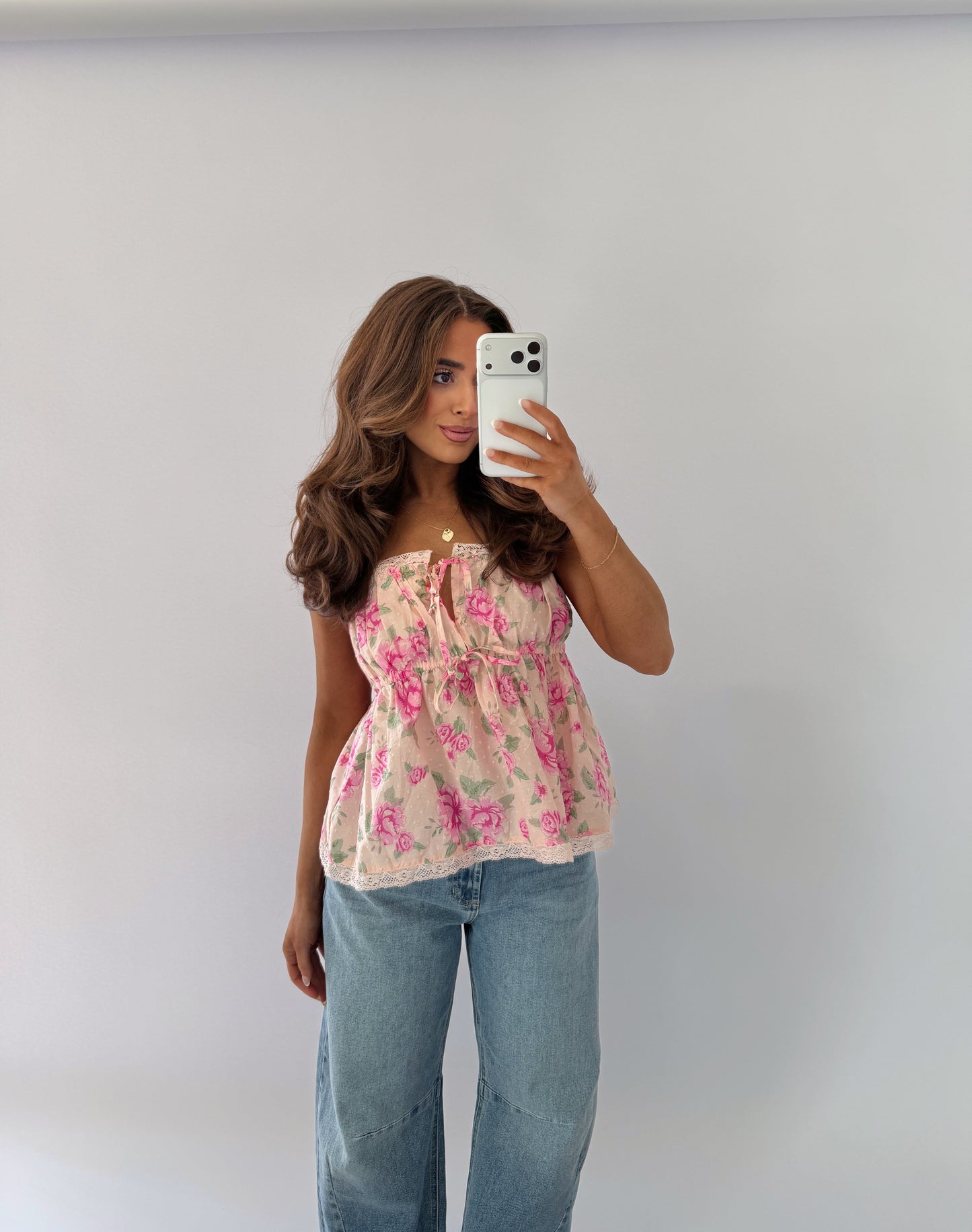 Pink Palm Babydoll Tank Top