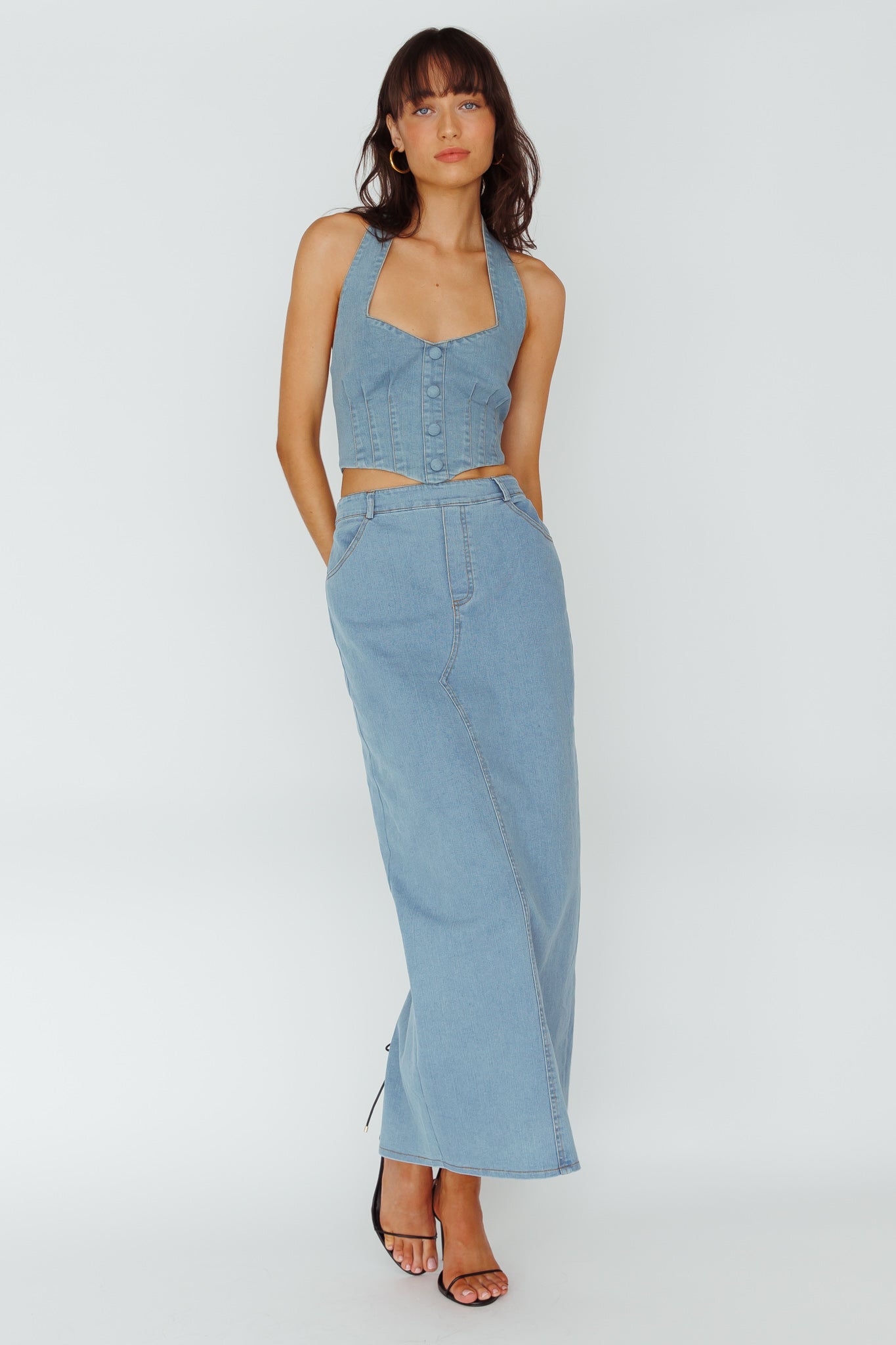Zurich Pocket Maxi Skirt Denim Blue