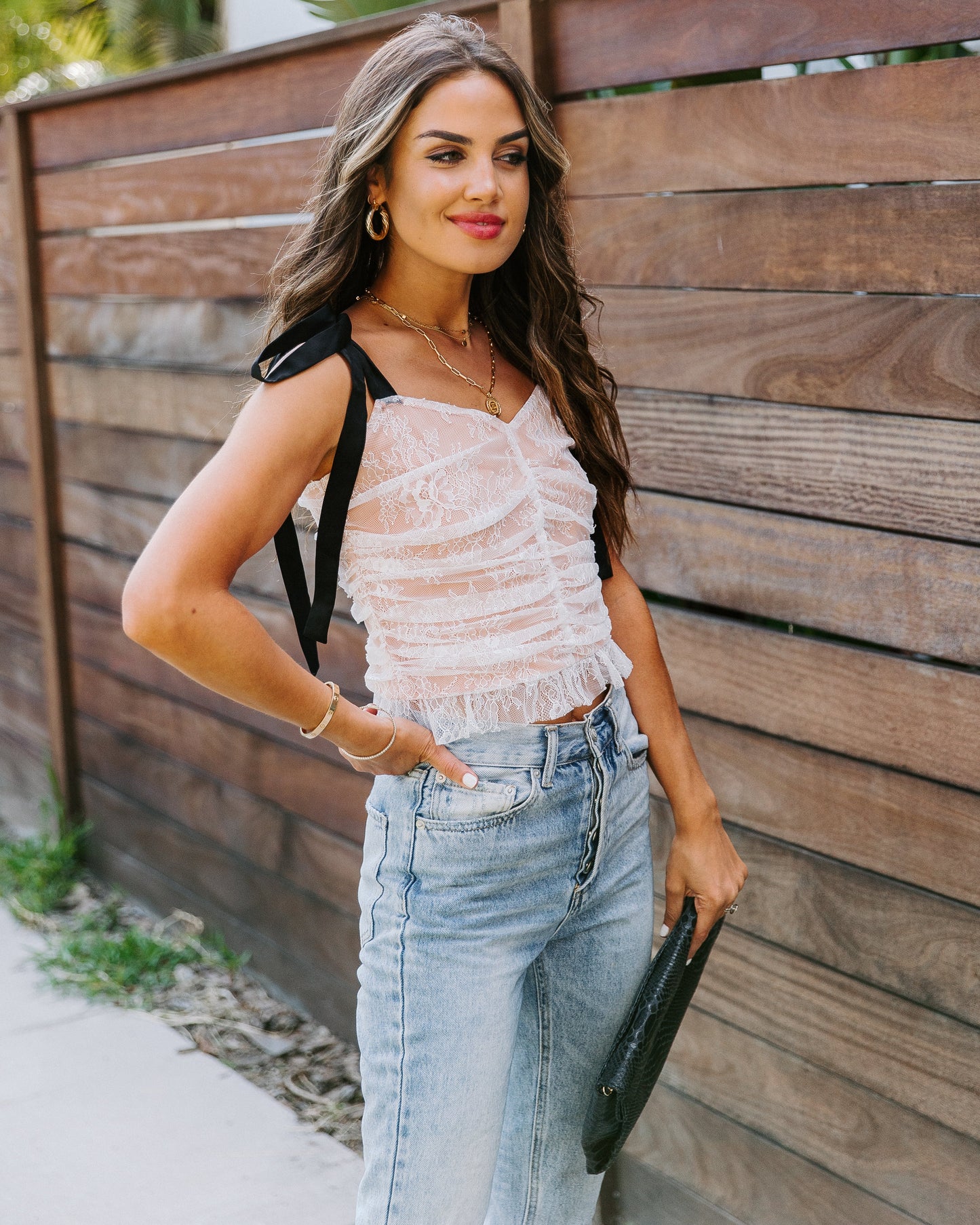 Central Park Ruched Lace Crop Top