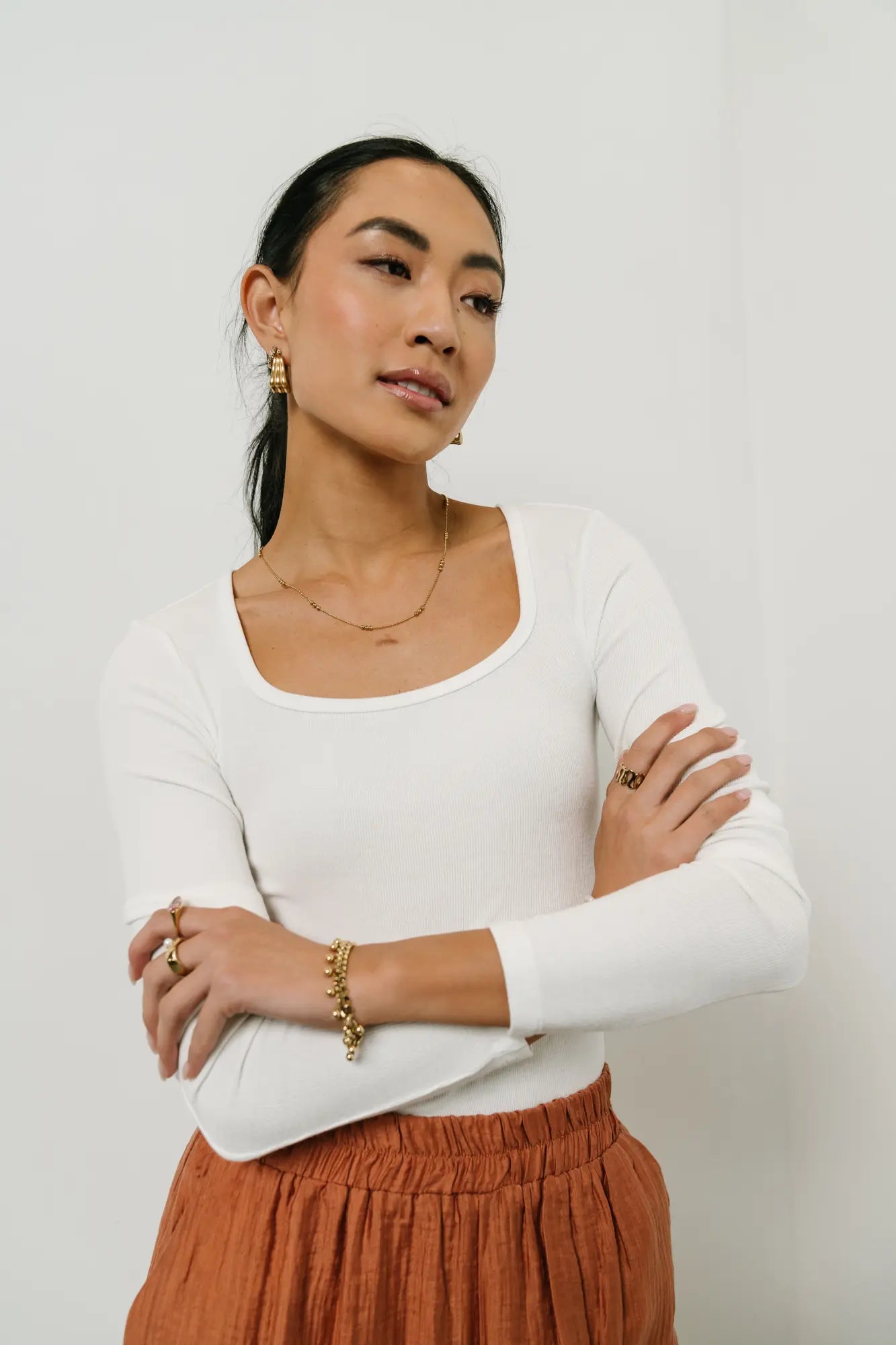 Amy Square Neck Bodysuit in White - FINAL SALE