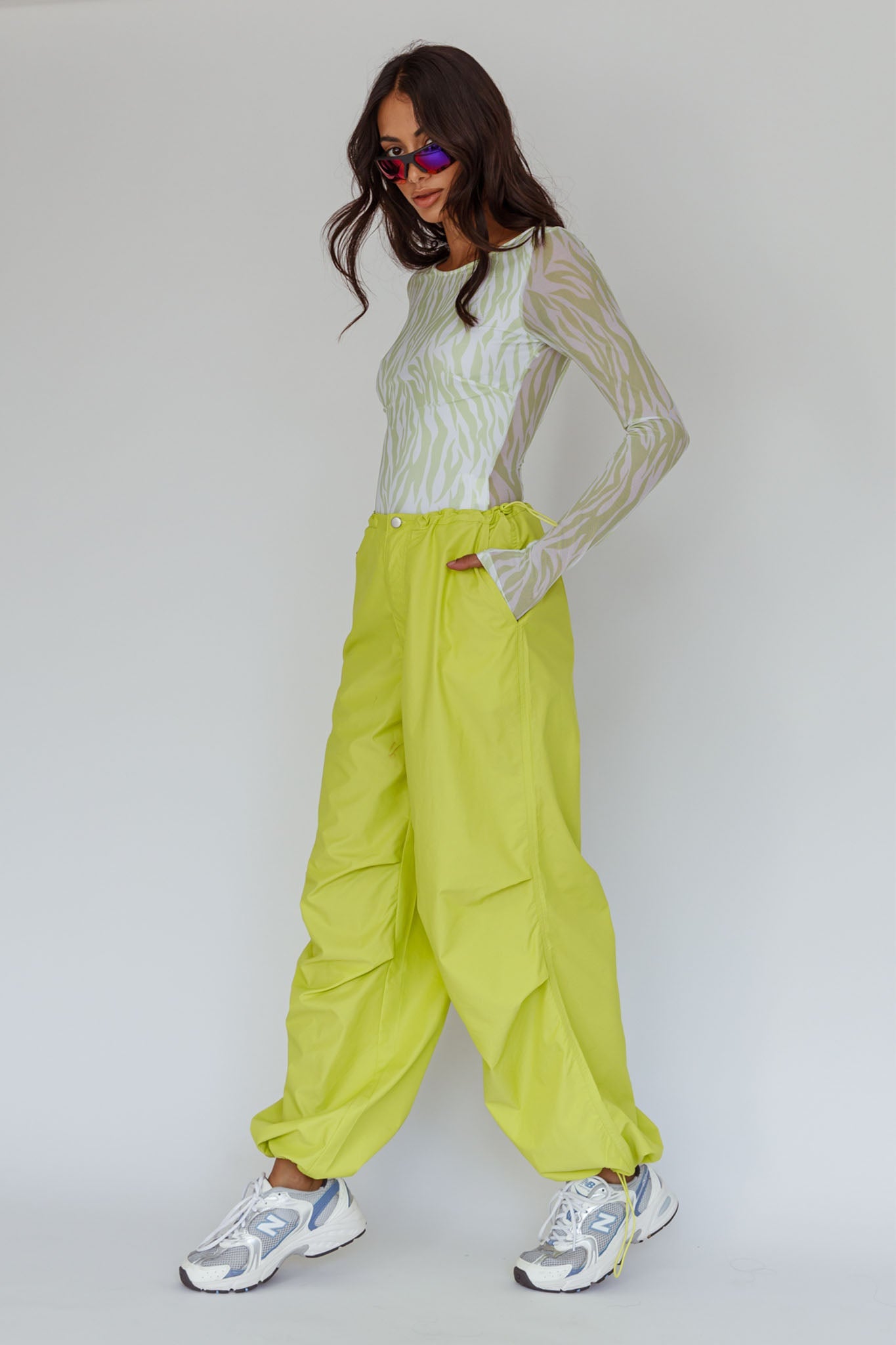 Break Dance Wide Leg Drawstring Pants Lime