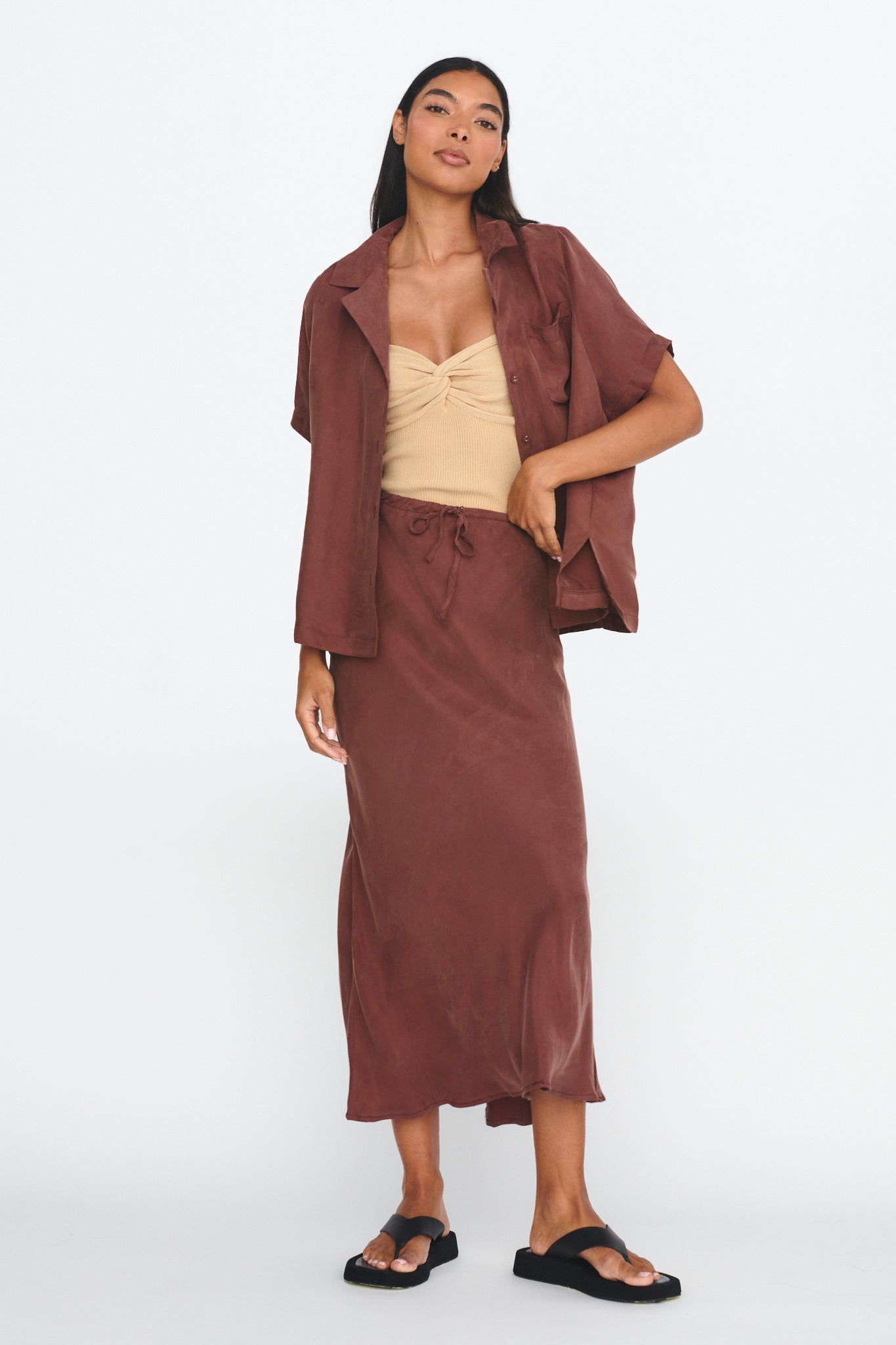 Merisa Drawstring Midi Skirt Choco