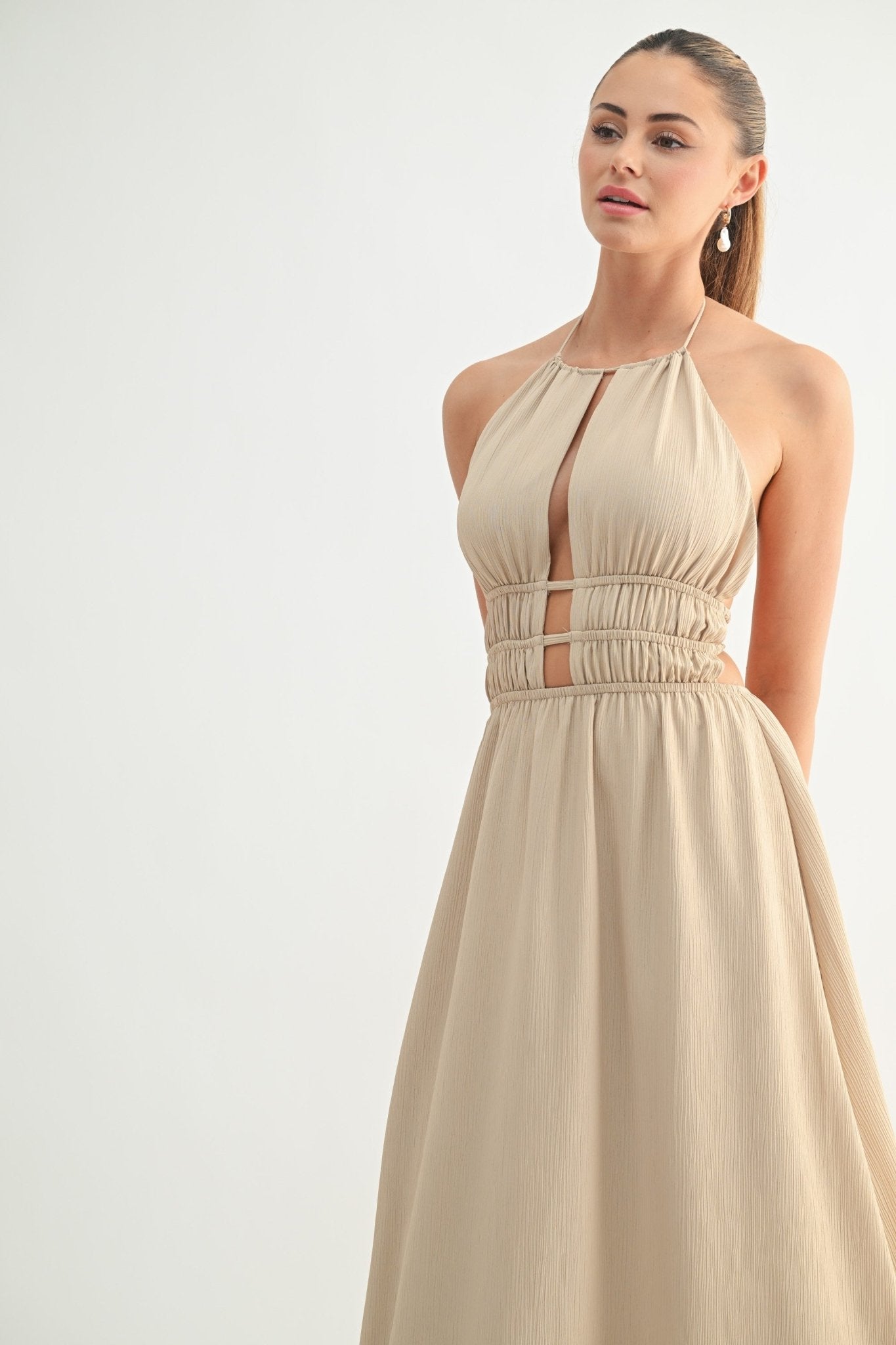 Beige Halter Cutout Maxi Dress