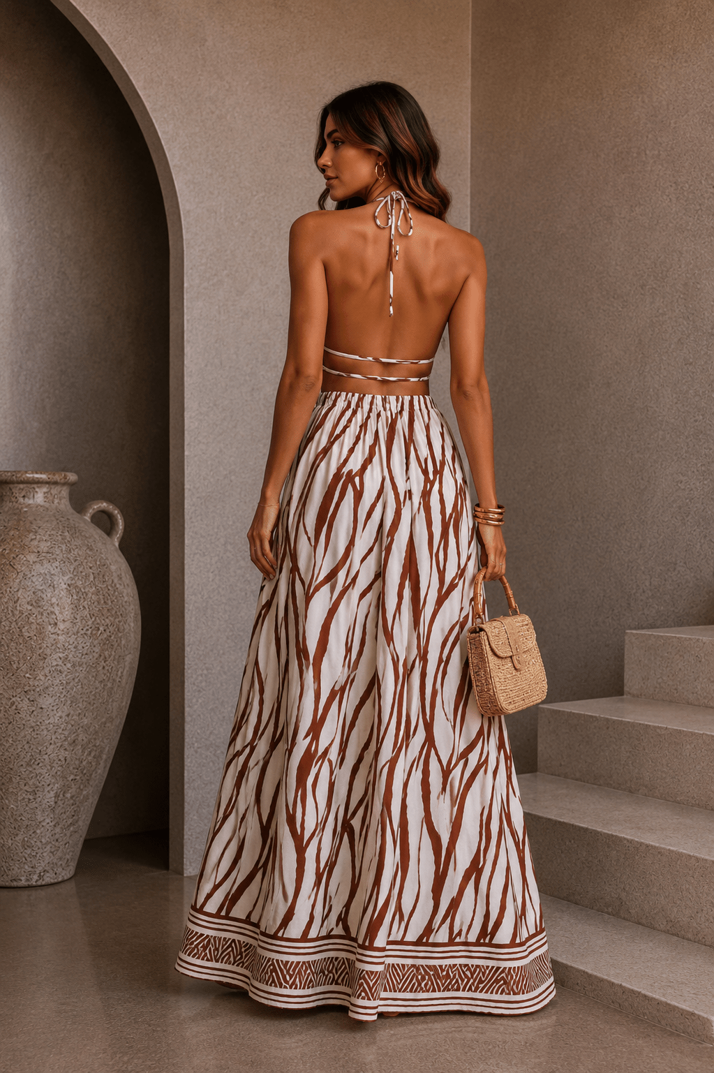 Brown Zebra Printed Maxi Dress