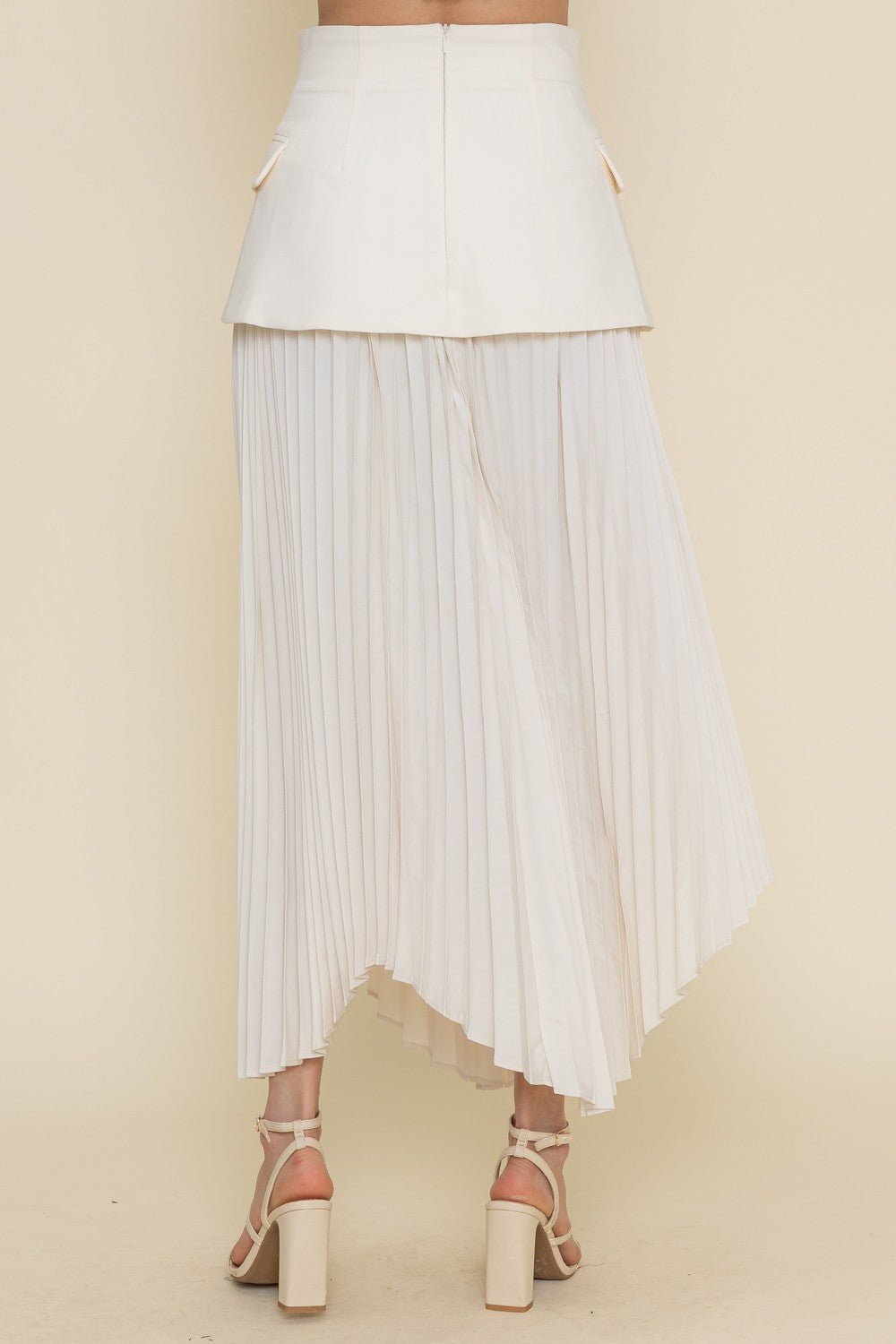 Cream Pleated Slit Skirt