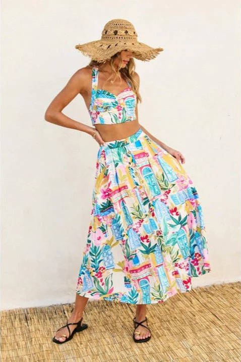 Colorful Floral Midi Skirt
