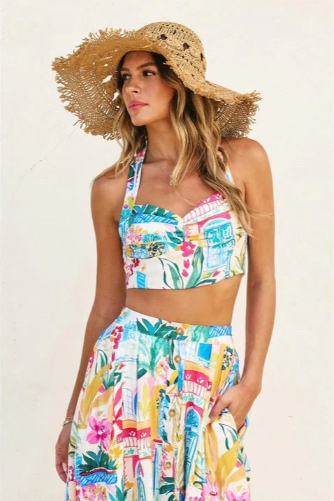 Colorful Floral Halter Crop Top