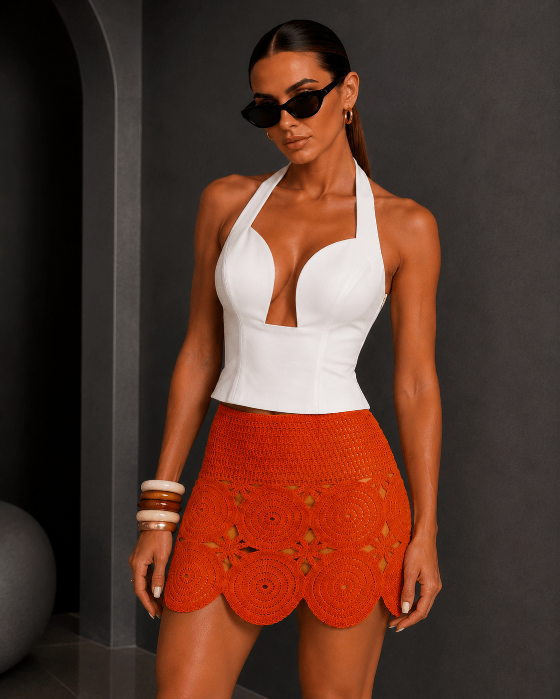 Orange Crochet Mini Skirt