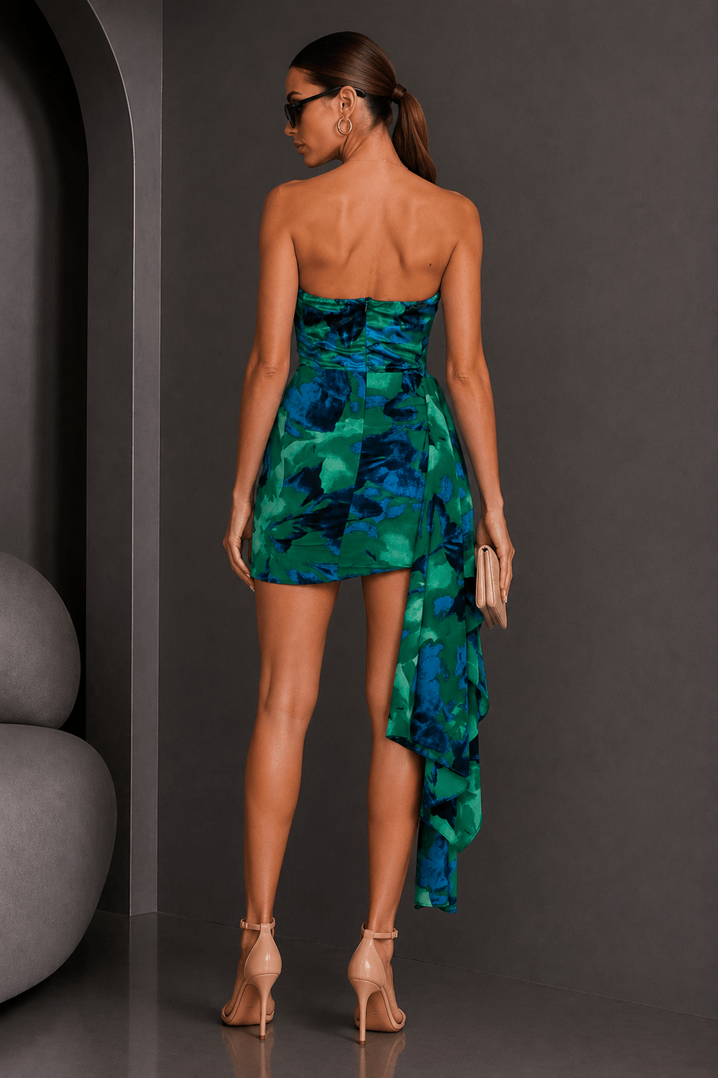 Resort Vacay Strapless Pleat Fishtail Mini Dress